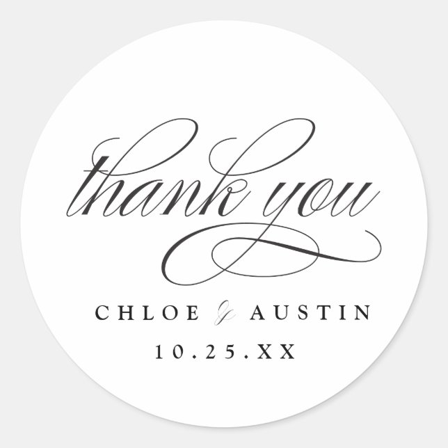 Élégante calligraphie Noir Blanc Mariage Stickers (Devant)