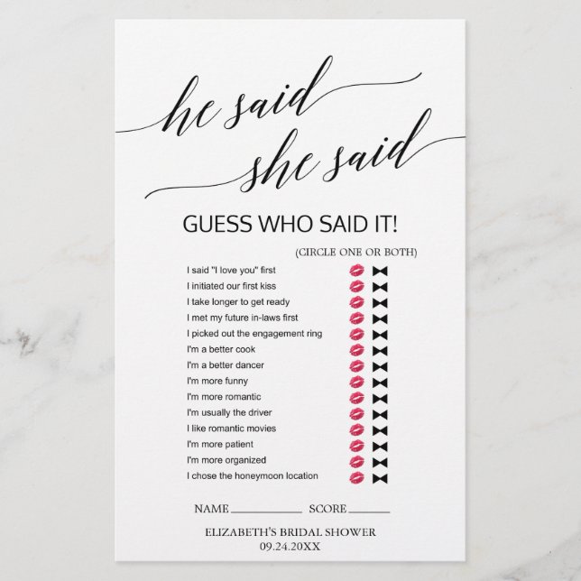 Élégante Calligraphie Noire "Il A Dit Qu'Elle A Di (Devant)