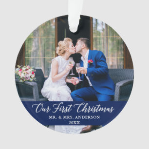 Élégante calligraphie Notre premier Noël bleu