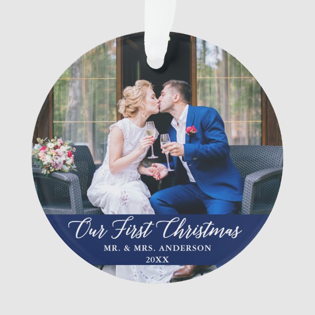 Élégante calligraphie Notre premier Noël bleu (devant)