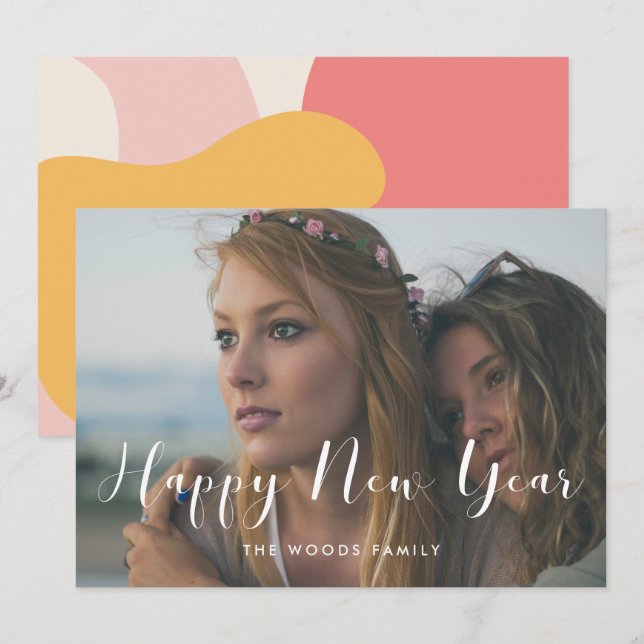 Élégante calligraphie Nouvel An carte photo de vac (Devant / Derrière)