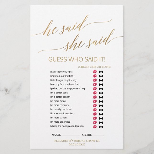 Élégante Calligraphie Or Il A Dit Qu'Elle A Dit Je (Devant)