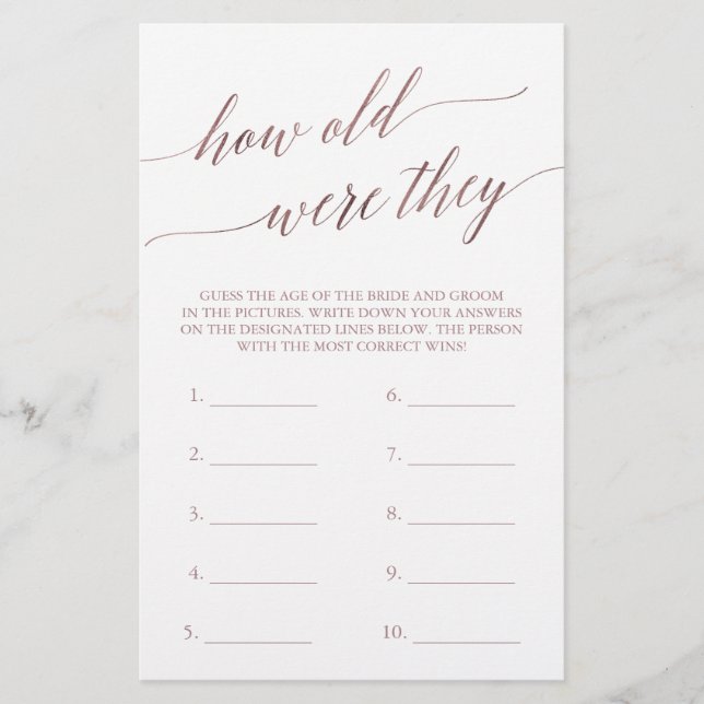 Élégante Calligraphie Or Rose À Quel Âge Étaient-I (Devant)