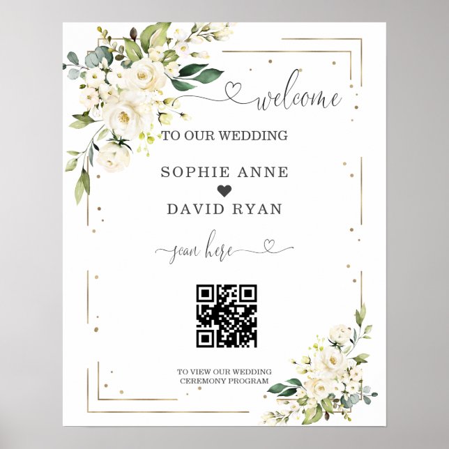Élégante calligraphie QR Code Mariage Affiche de b (Devant)