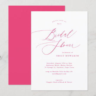 Élégante calligraphie rose Invitation de douche nu