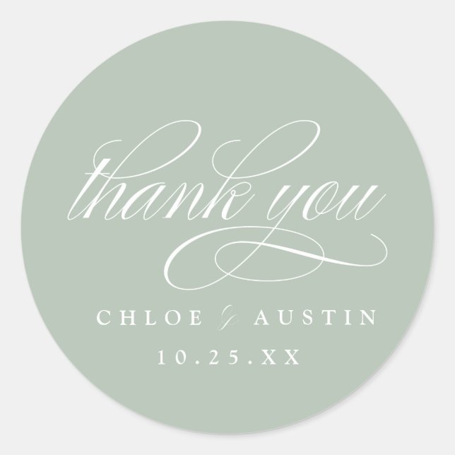 Élégante calligraphie Sage Green Mariage Stickers (Devant)