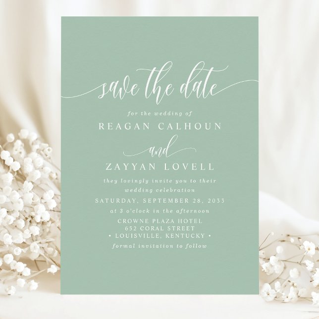 Élégante Calligraphie Save The Date Menthe Poussié (Créateur téléchargé)