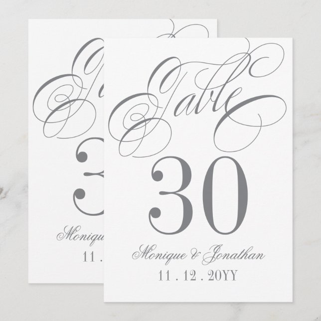 Élégante calligraphie Silver Numéro de table (Devant / Derrière)