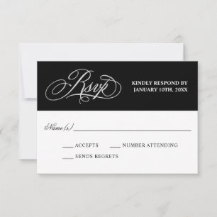 Élégante calligraphie sur Noir Mariage RSVP