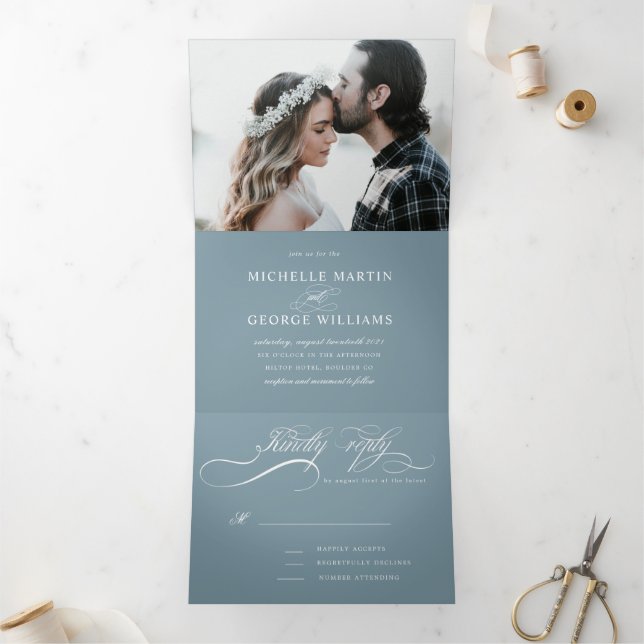 élégante calligraphie tri pliage faire-part de mar (Intérieur)