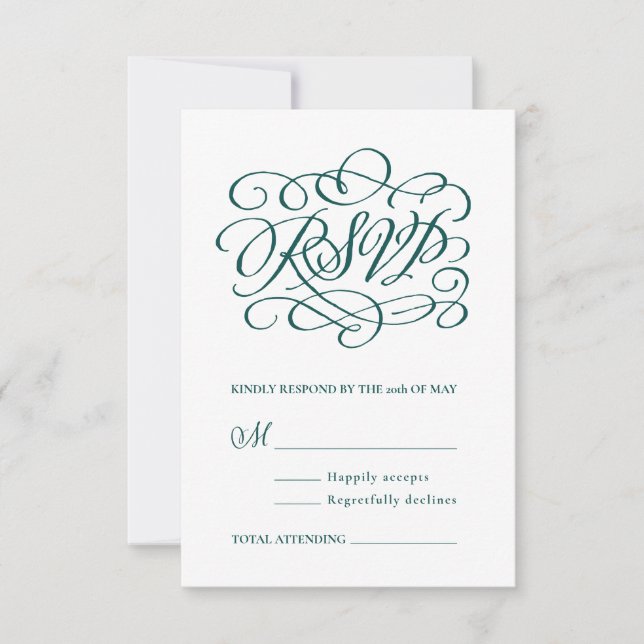 Élégante calligraphie Turquoise profonde RSVP vert (Devant)