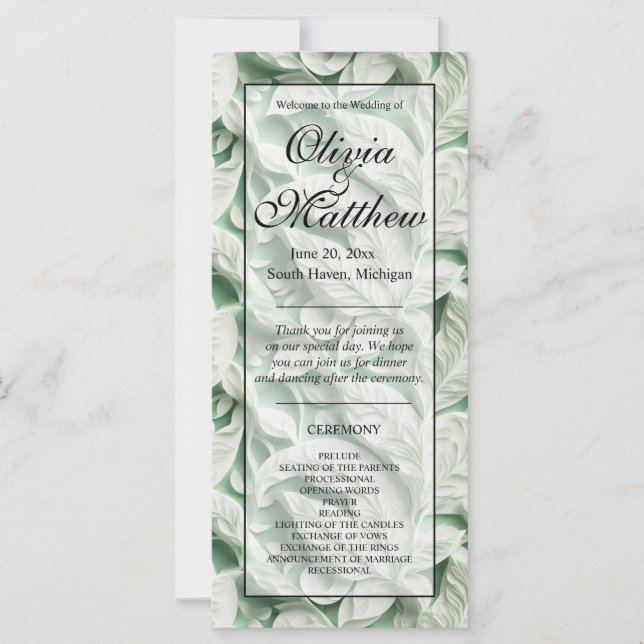 Élégante calligraphie vintage feuille verte blanch (Devant)