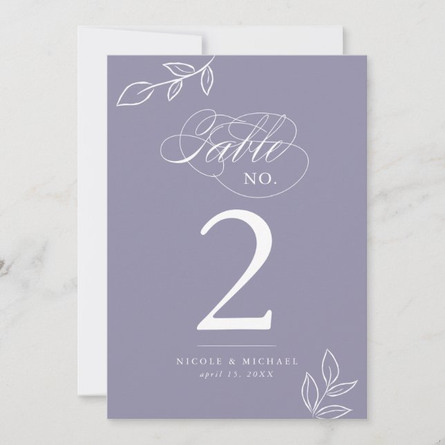 Élégante calligraphie Violet Numéro de table (Devant)
