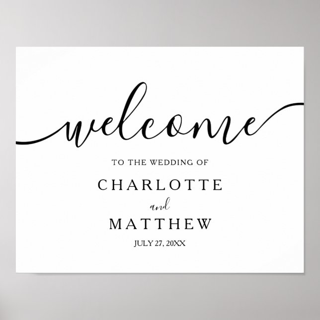 Élégante calligraphie White Welcome Poster Mariage (Devant)