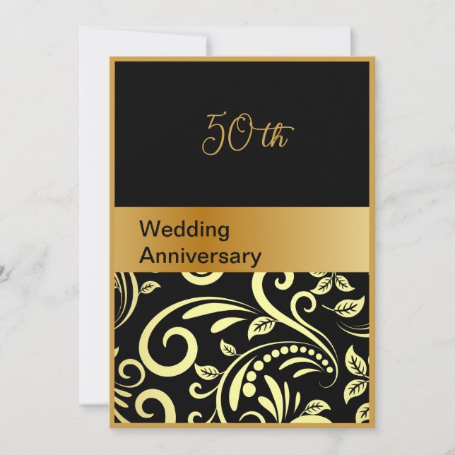 élégante carte 50e anniversaire de mariage en or n (Devant)