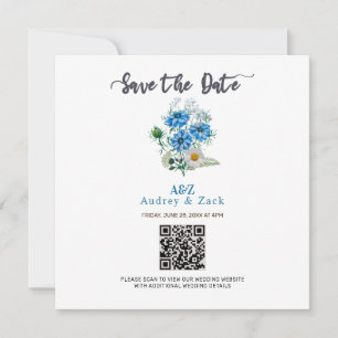 Elégante carte à balayage MARIAGE QR à fleurs Blue