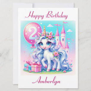Élégante Carte Anniversaire Unicorn 2 Ans