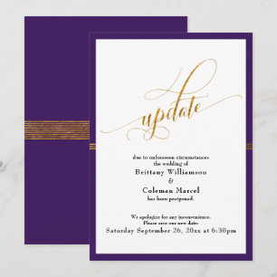 Elégante Carte Bande Or Mariage Purple Postpond