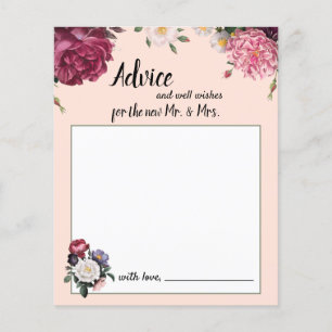 Elégante carte conseil Bourgogne et Fleurs roses