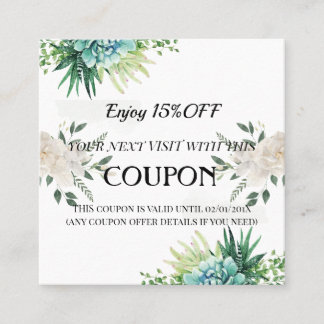 Élégante Carte Coupon Floral Succulente à 15 %
