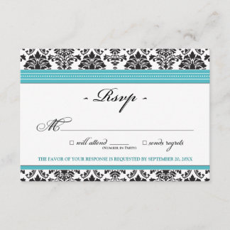Elégante carte Damask RSVP (aqua)