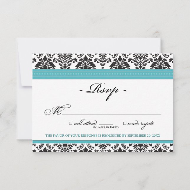 Elégante carte Damask RSVP (aqua) (Devant)