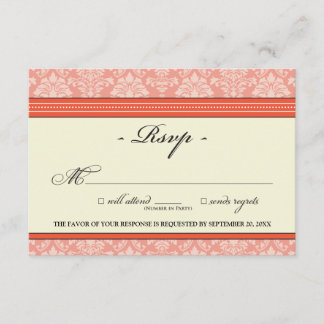 Elégante carte Damask RSVP (corail)