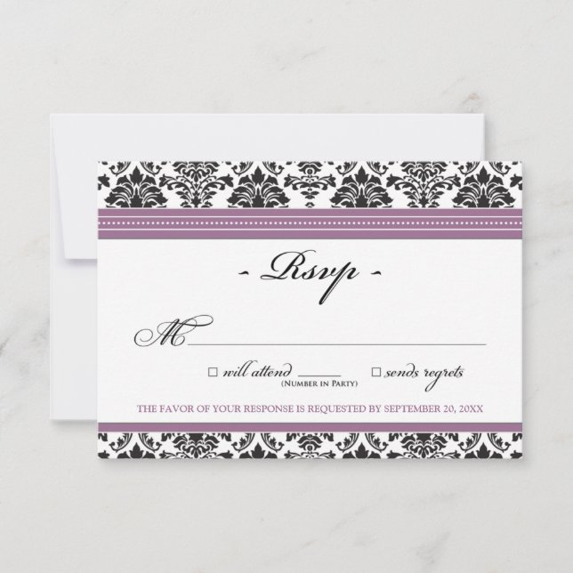 Elégante carte Damask RSVP (lavande) (Devant)