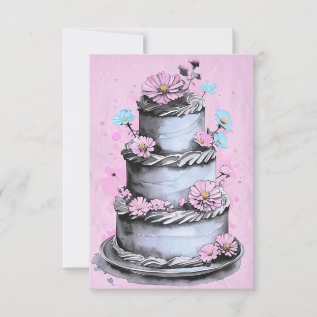 Elégante carte d'anniversaire de gâteau aux fleurs (Devant)