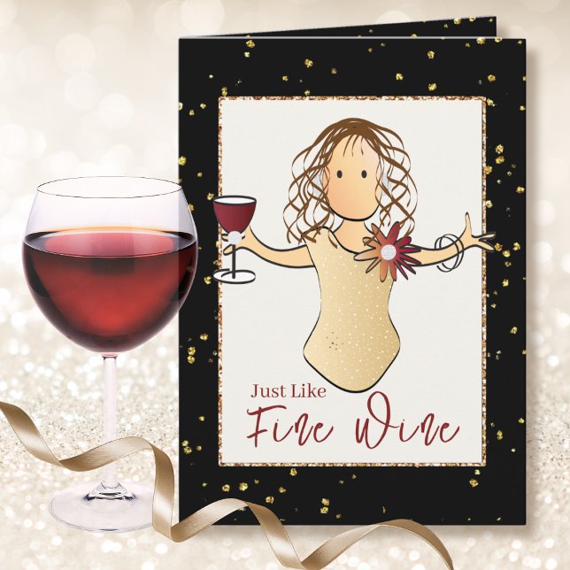 Élégante carte d'anniversaire de vin de dessin ani (Créateur téléchargé)