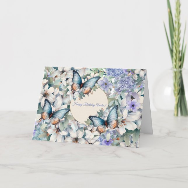 Elégante carte d'anniversaire Floral & Papillons (Devant)