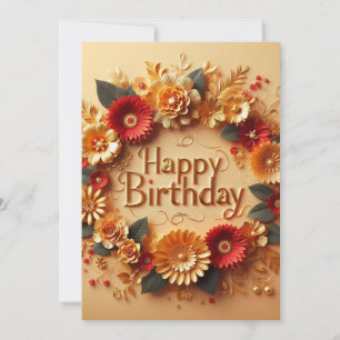 Elégante carte d'anniversaire Golden and Red Flowe