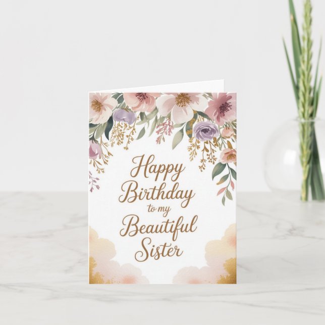 Elégante carte d'anniversaire pour soeur (Devant)