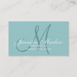 Elégante carte d'appel Monogram Blue maman
