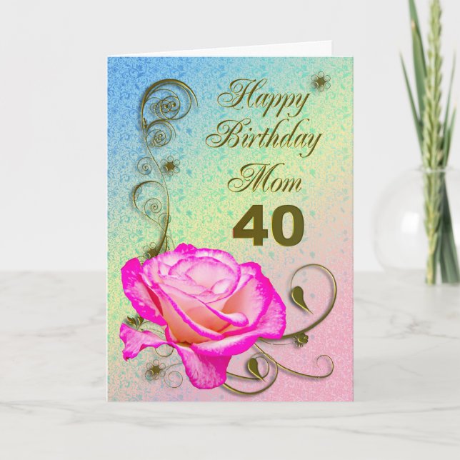 Elégante carte de 40e anniversaire rose pour maman (Devant)