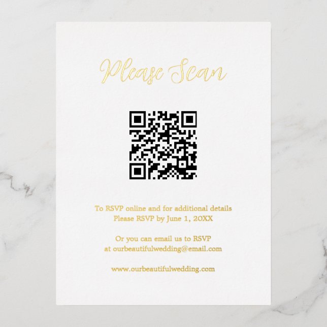 Elégante carte de boîtier Mariage de code QR Gold  (Recto)