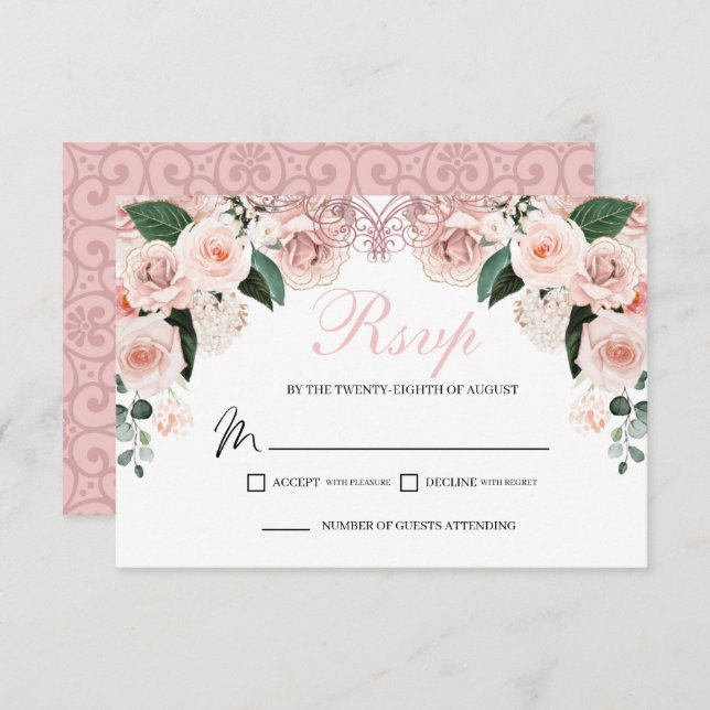 Élégante carte de boîtier RSVP couleur rose vif (Devant / Derrière)