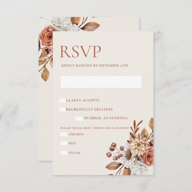 Élégante carte de boîtier RSVP Floral Automne (Devant / Derrière)