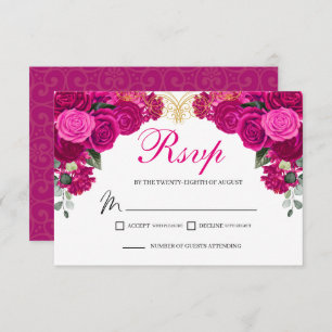 Elégante carte de boîtier RSVP Fuchsia Gold Floral