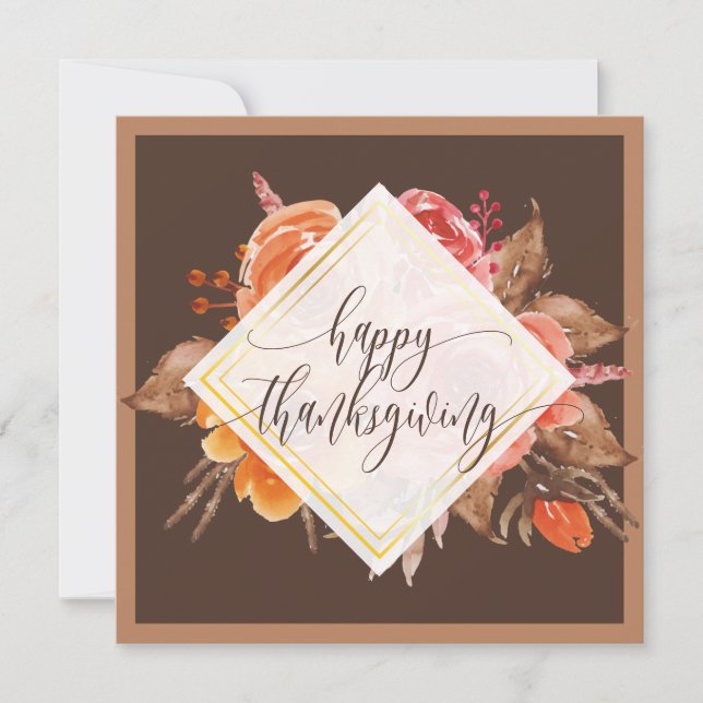 Elégante carte de Bon thanksgiving à script floral (Devant)