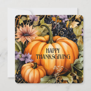 Elégante carte de Bon thanksgiving Floral Citrouil