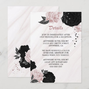 Élégante carte de détail de fleurs roses noires