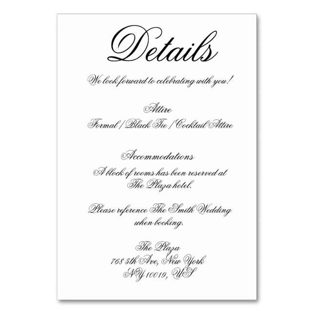Élégante carte de détail de Mariage minimal blanc (Par défaut)