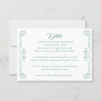 Elégante carte de détails de mariage - Green Rose 