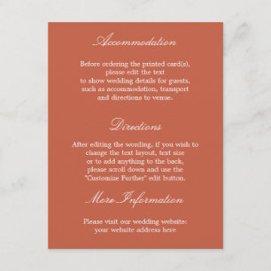 Elégante carte de détails Mariage en terre cuite