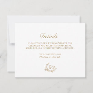 Elégante carte de détails Mariage Floral Gold