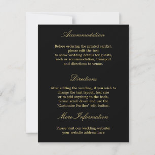 Elégante carte de détails Mariage noir doré
