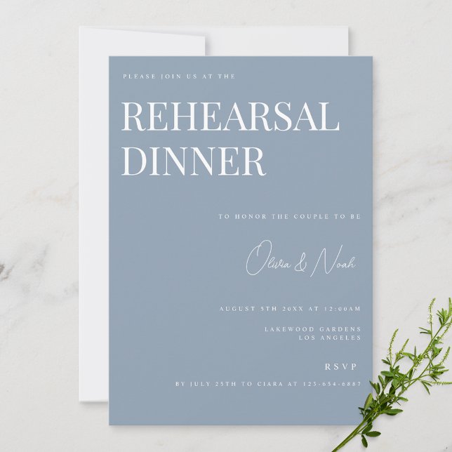 Élégante carte de dîner de répétition Mariage bleu (Créateur téléchargé)