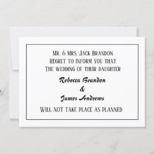 Elégante carte de Faire-part d'annulation de maria
