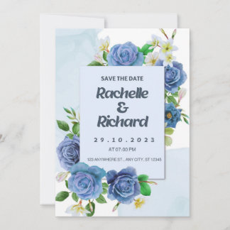Elégante carte de faire-part de mariage bleu royal